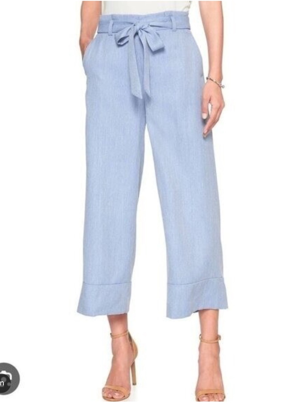 Banana Republic Blake fit light blue cropped, wide leg pants with bow belt, 2